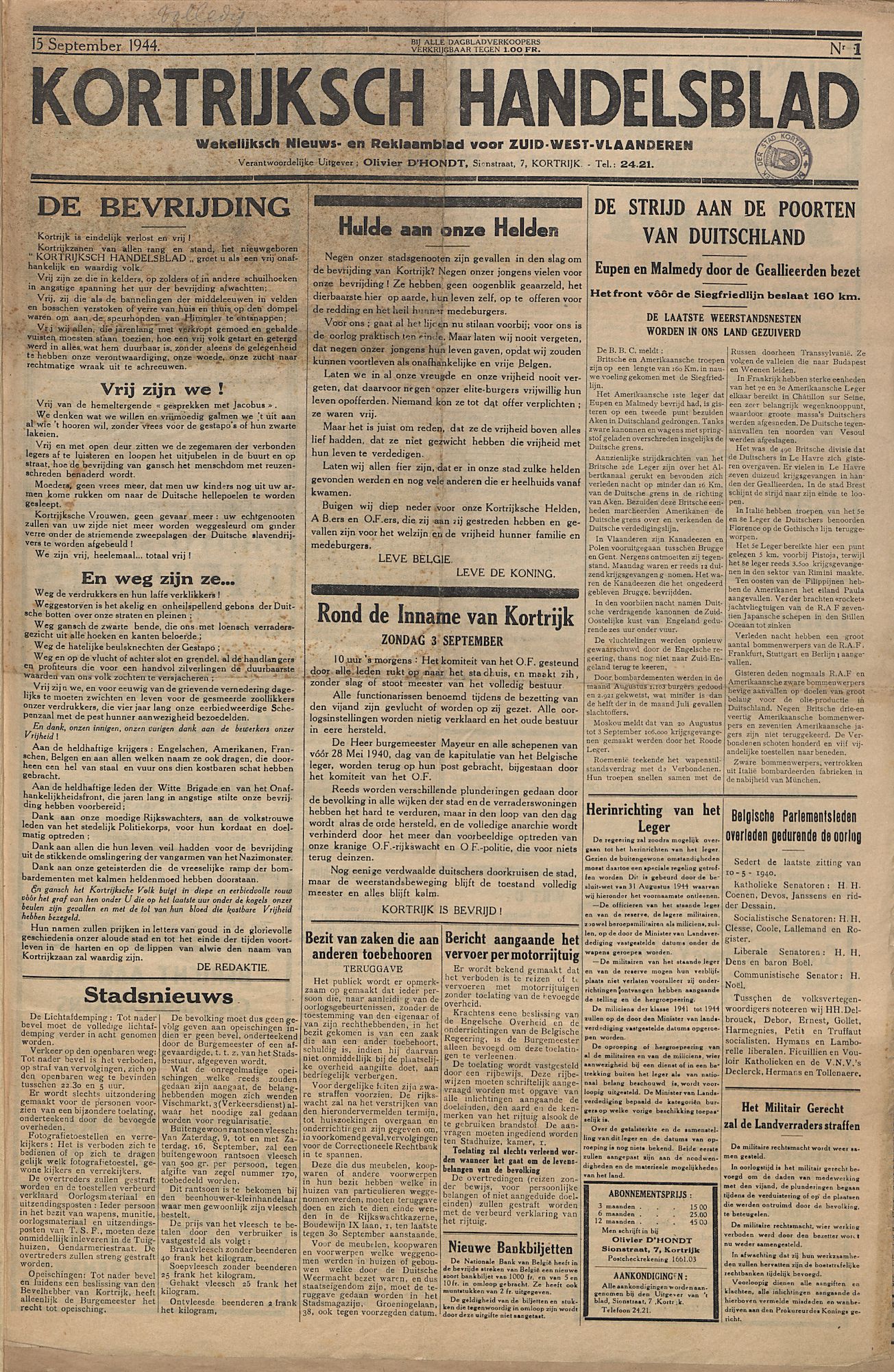 Kortrijksch Handelsblad 1944