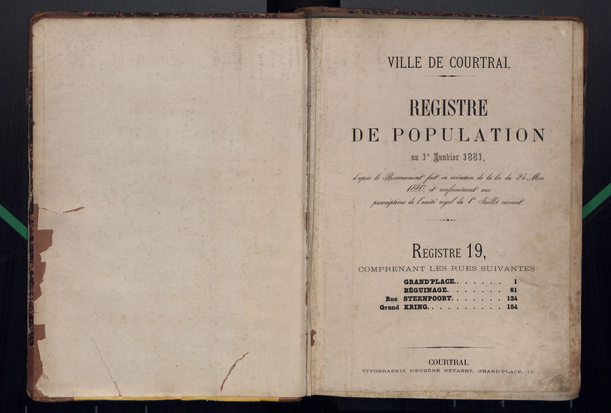 Bevolkingsregister Kortrijk 1880 boek 19