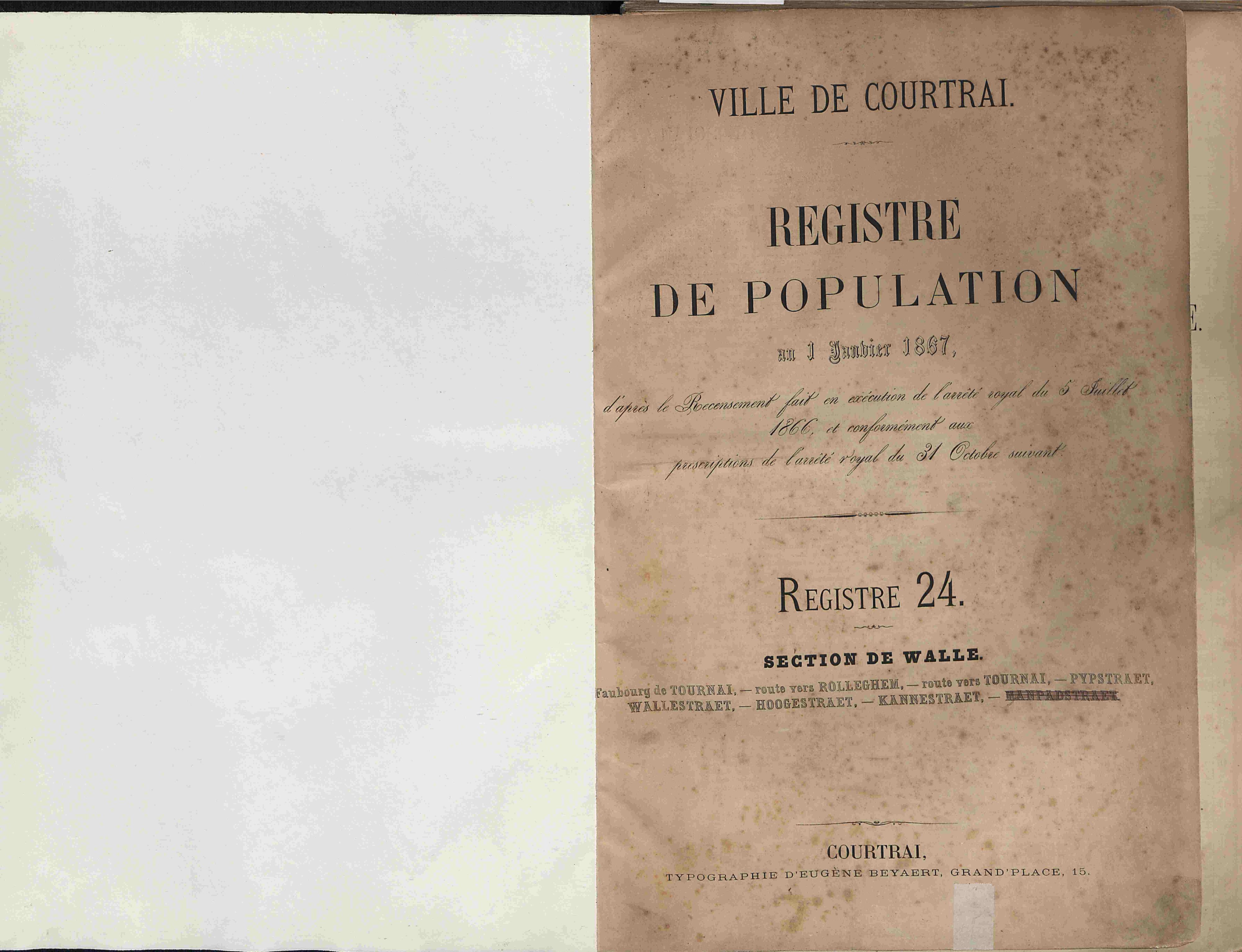 Bevolkingsregister Kortrijk 1866 boek 24